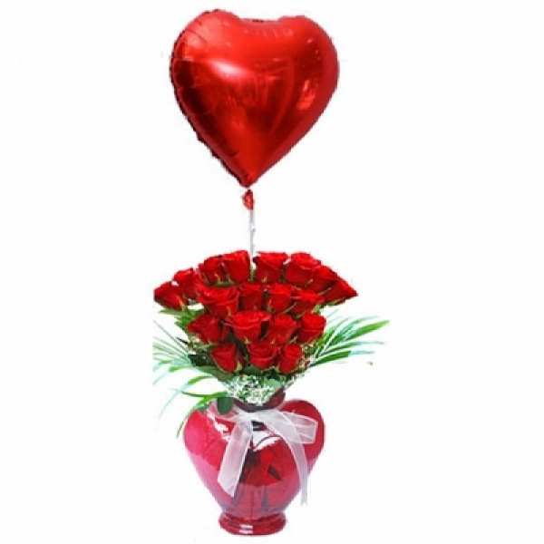  Kemer Blumenbestellung Rose und Herzballon in Herzvase